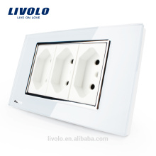 Livolo Estándar de 3 pines brasileño / italiano Socket 118mm * 72mm 10A 250V Powerpoints de pared blanca con enchufe VL-C3C3BIT-81